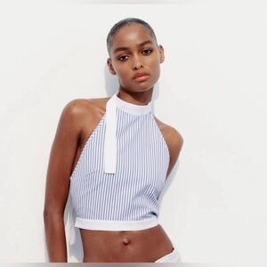 STRIPED POPLIN HALTER TOP